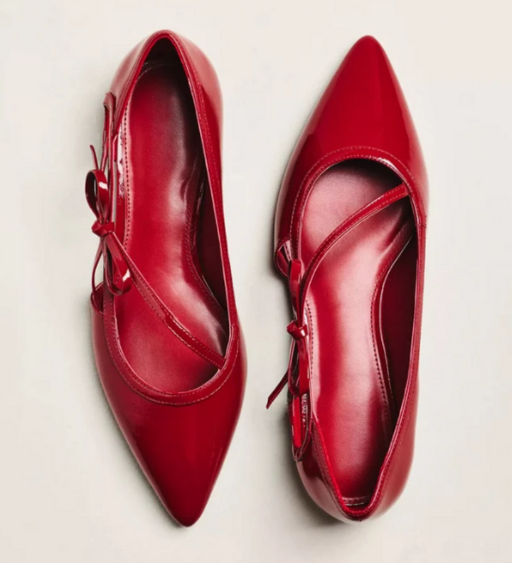 Maeve Pointed Toe Side Strap Bow Flats in Red - Size 38