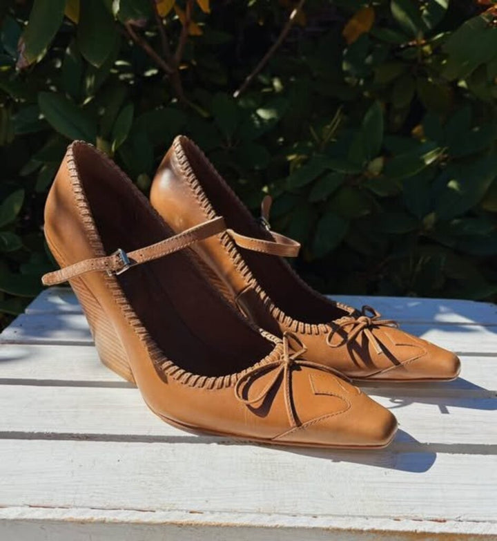 Jeffrey Campbell Western Vibes Block Heels in Tan - Size 8 (Retails for $198)