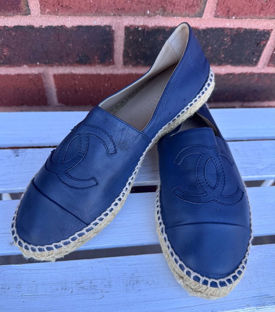 Chanel Dark Blue Lambskin CC Espadrilles - Size 38