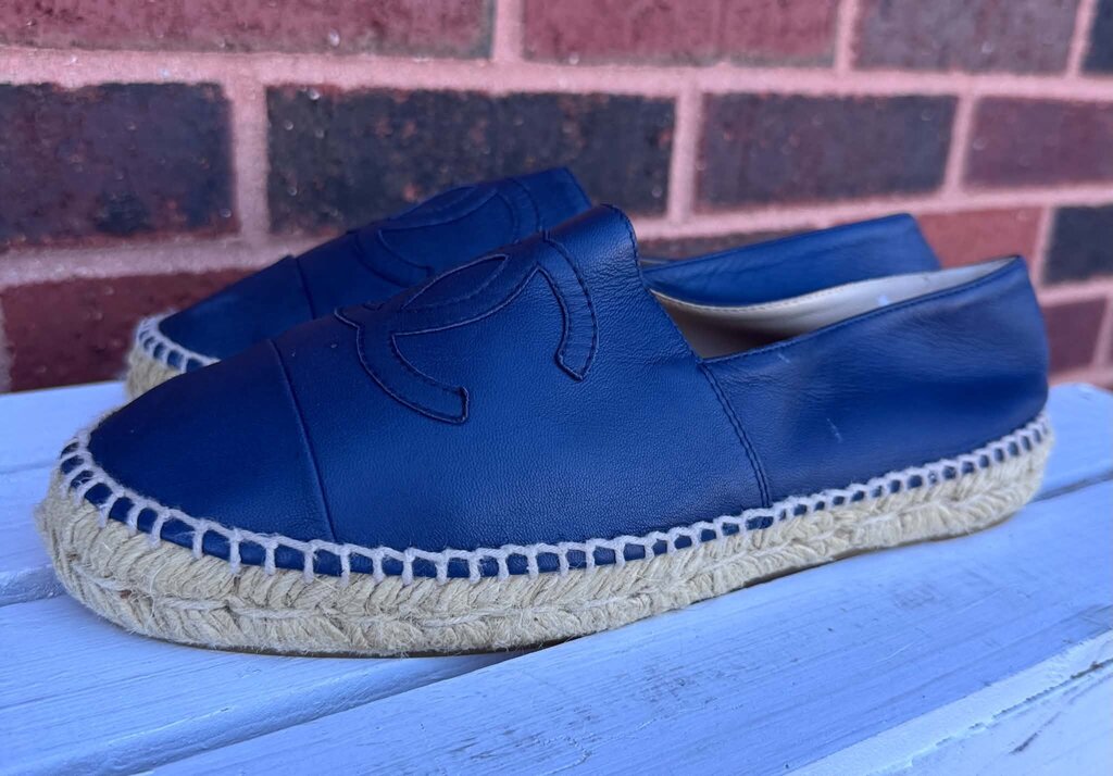Chanel Dark Blue Lambskin CC Espadrilles - Size 38