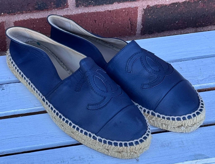 Chanel Dark Blue Lambskin CC Espadrilles - Size 38