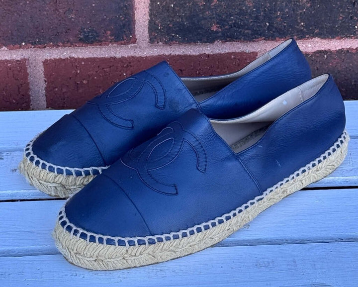 Chanel Dark Blue Lambskin CC Espadrilles - Size 38