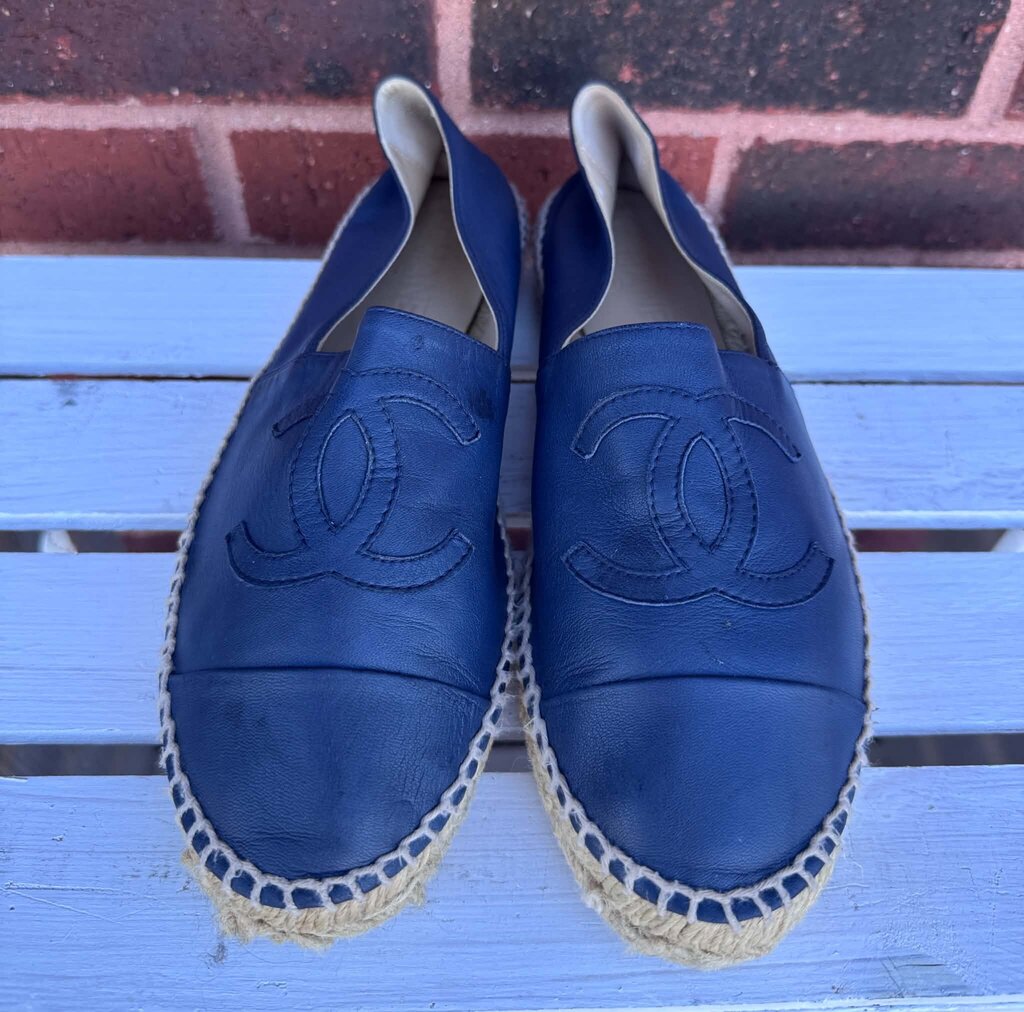 Chanel Dark Blue Lambskin CC Espadrilles - Size 38