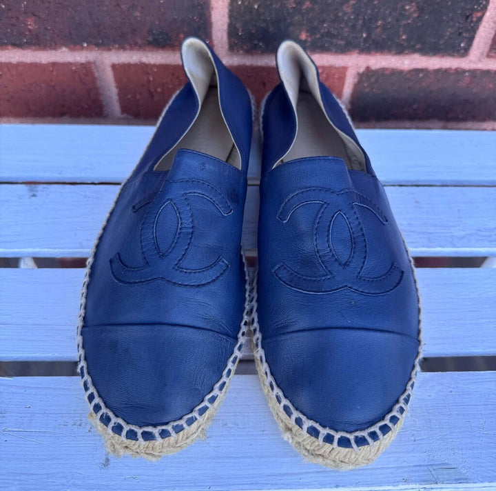 Chanel Dark Blue Lambskin CC Espadrilles - Size 38