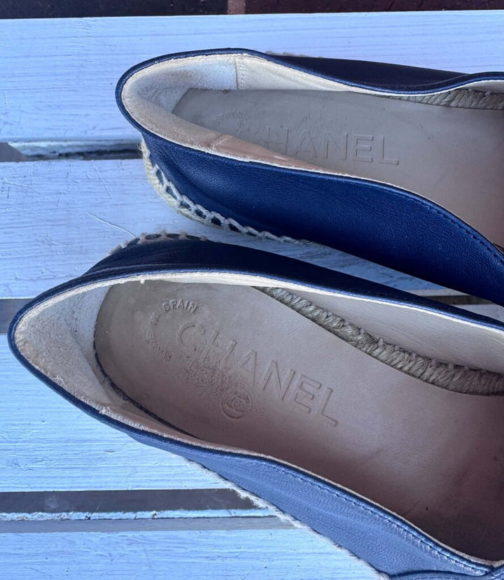Chanel Dark Blue Lambskin CC Espadrilles - Size 38