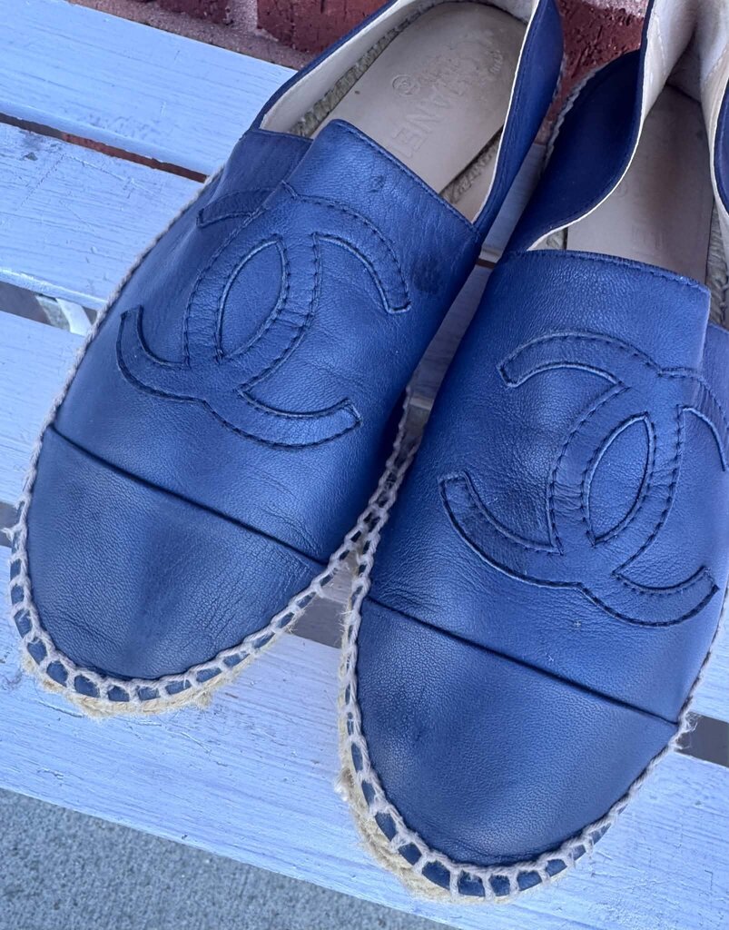 Chanel Dark Blue Lambskin CC Espadrilles - Size 38