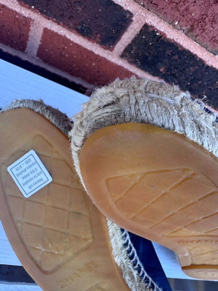 Chanel Dark Blue Lambskin CC Espadrilles - Size 38