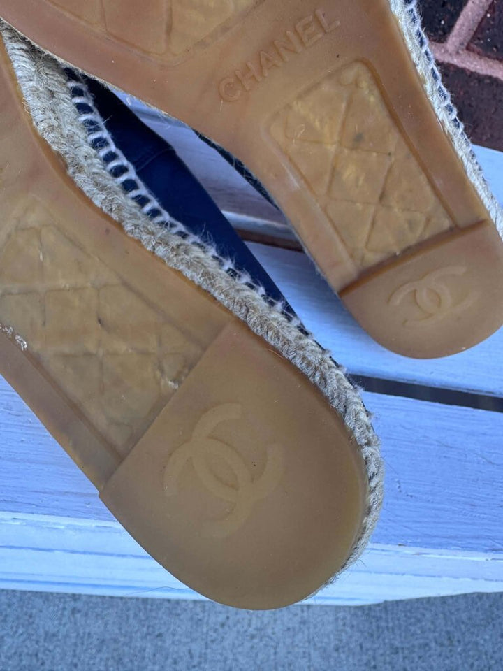 Chanel Dark Blue Lambskin CC Espadrilles - Size 38