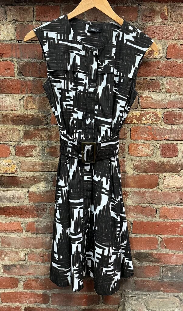 Peserico Black & White Abstract Brushstroke Sleeveless Midi Dress - Size 40