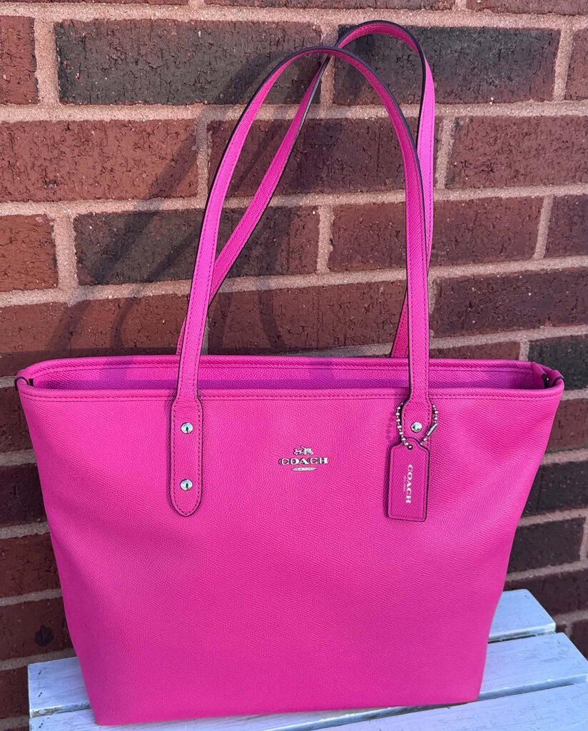 Coach Pink Crossgrain Leather City Zip Tote Bag