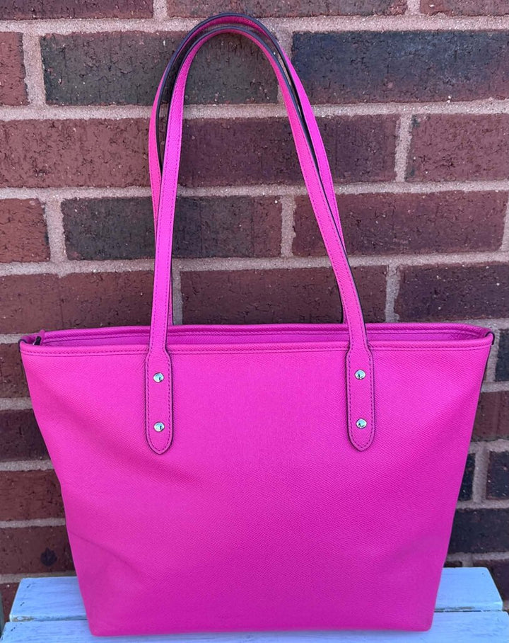 Coach Pink Crossgrain Leather City Zip Tote Bag