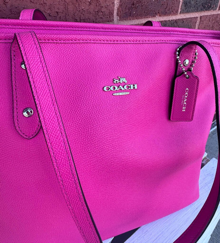 Coach Pink Crossgrain Leather City Zip Tote Bag