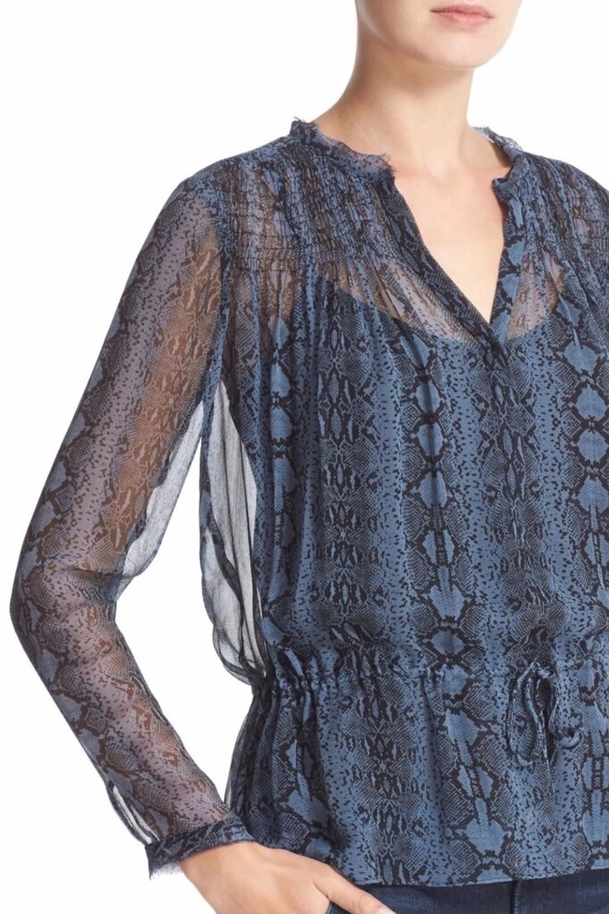 Rebecca Taylor Silk Drawstring Print Blouse - Size 4