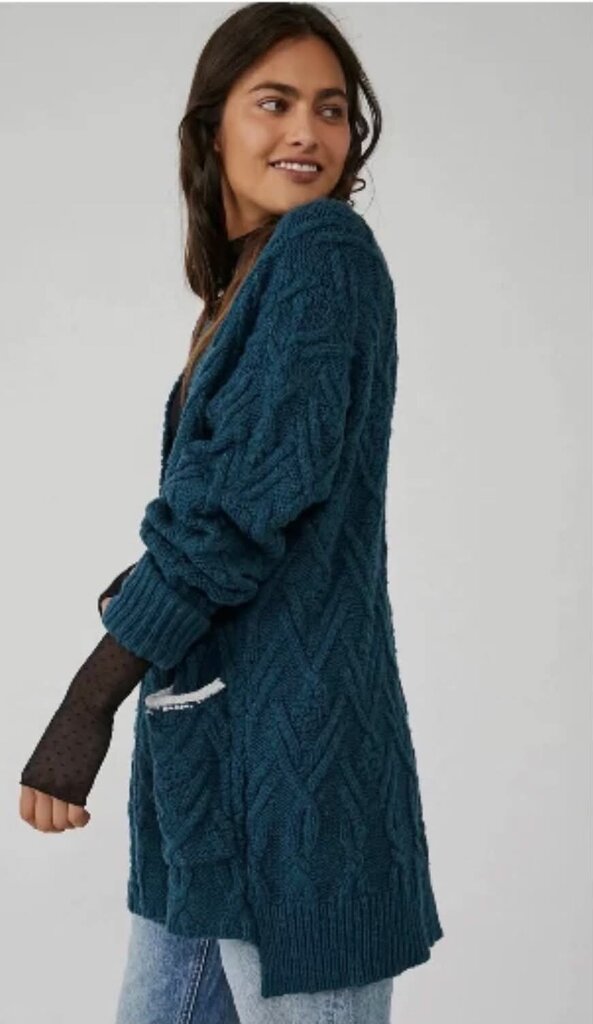Free People Montana Cable Cardigan In Varsity Navy - Size Small