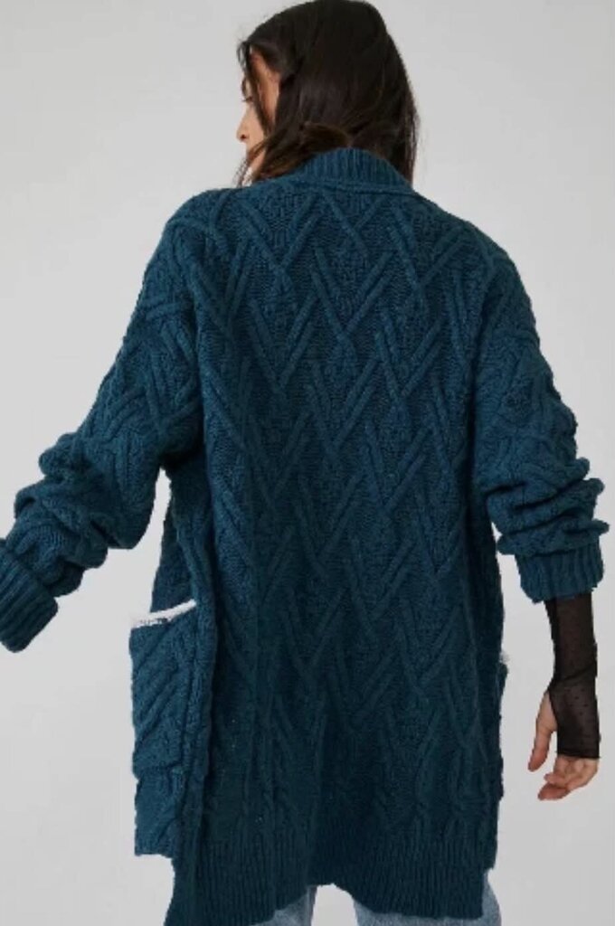 Free People Montana Cable Cardigan In Varsity Navy - Size Small