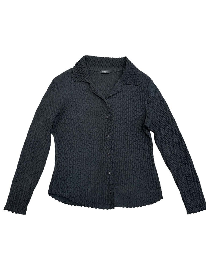 Komarov Crinkle Texture Knit Button-Up Top