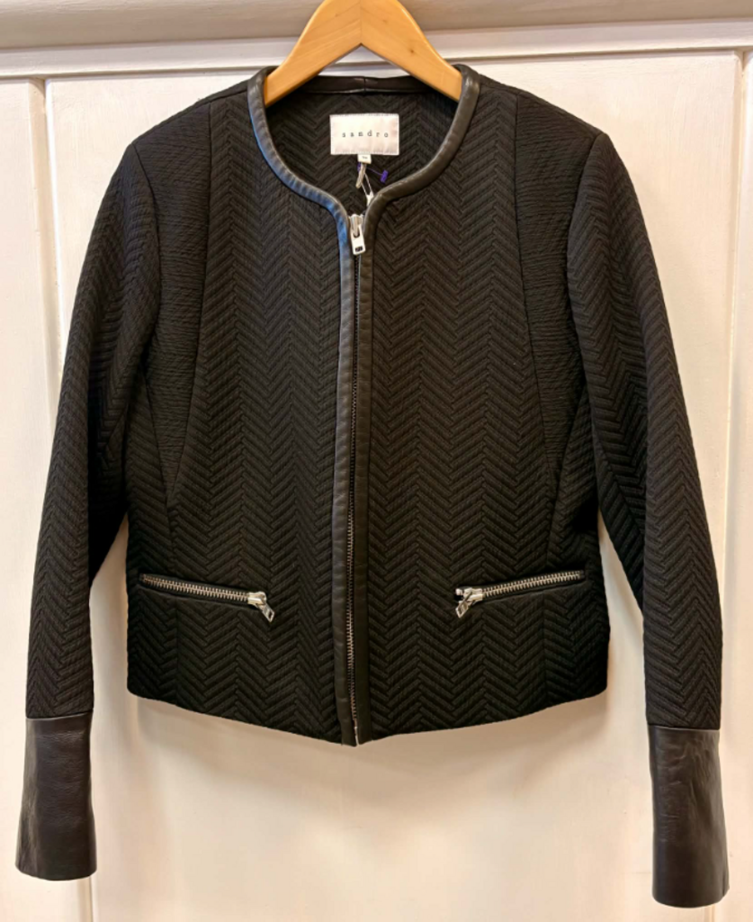 Sandro Leather Trim Zip-Up Jacket - Size 38