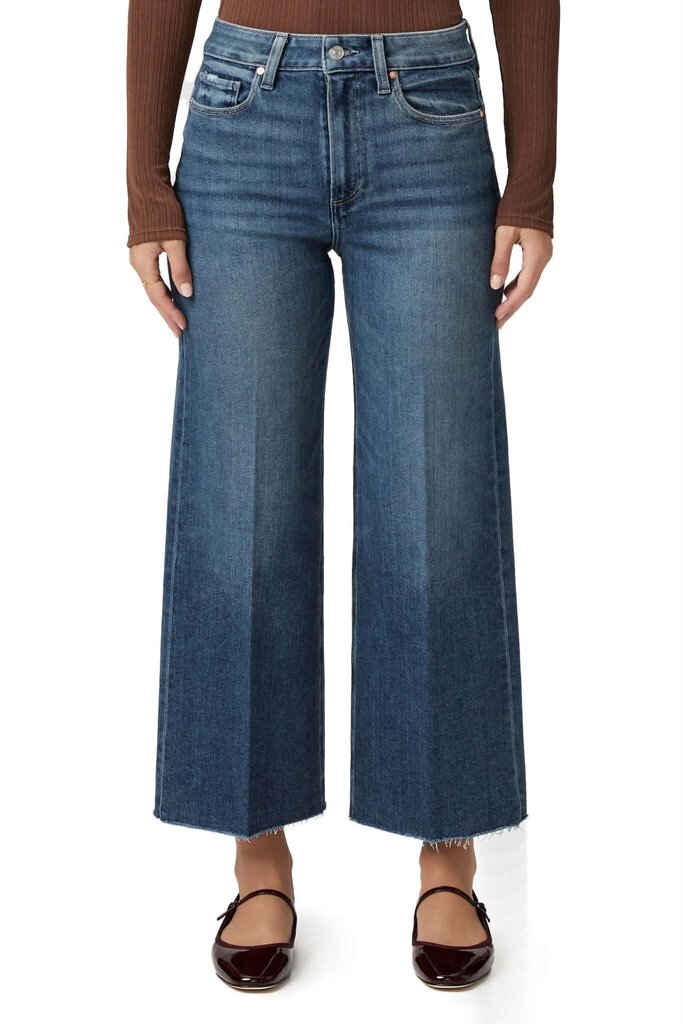 Paige Anessa High Waist Raw Hem Wide Leg Jeans - Size 32