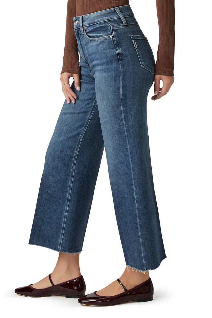 Paige Anessa High Waist Raw Hem Wide Leg Jeans - Size 32