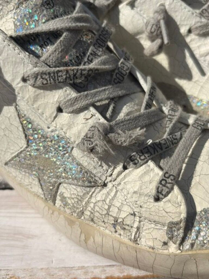 Golden Goose Plaster Superstar Sneakers in White and Silver - Size 39