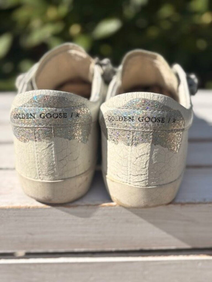 Golden Goose Plaster Superstar Sneakers in White and Silver - Size 39