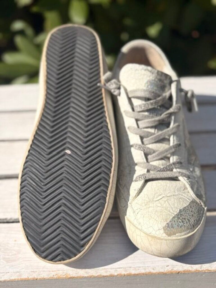 Golden Goose Plaster Superstar Sneakers in White and Silver - Size 39