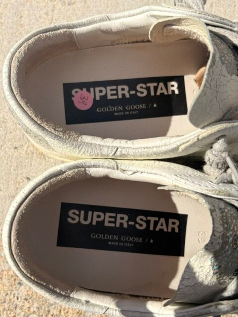 Golden Goose Plaster Superstar Sneakers in White and Silver - Size 39