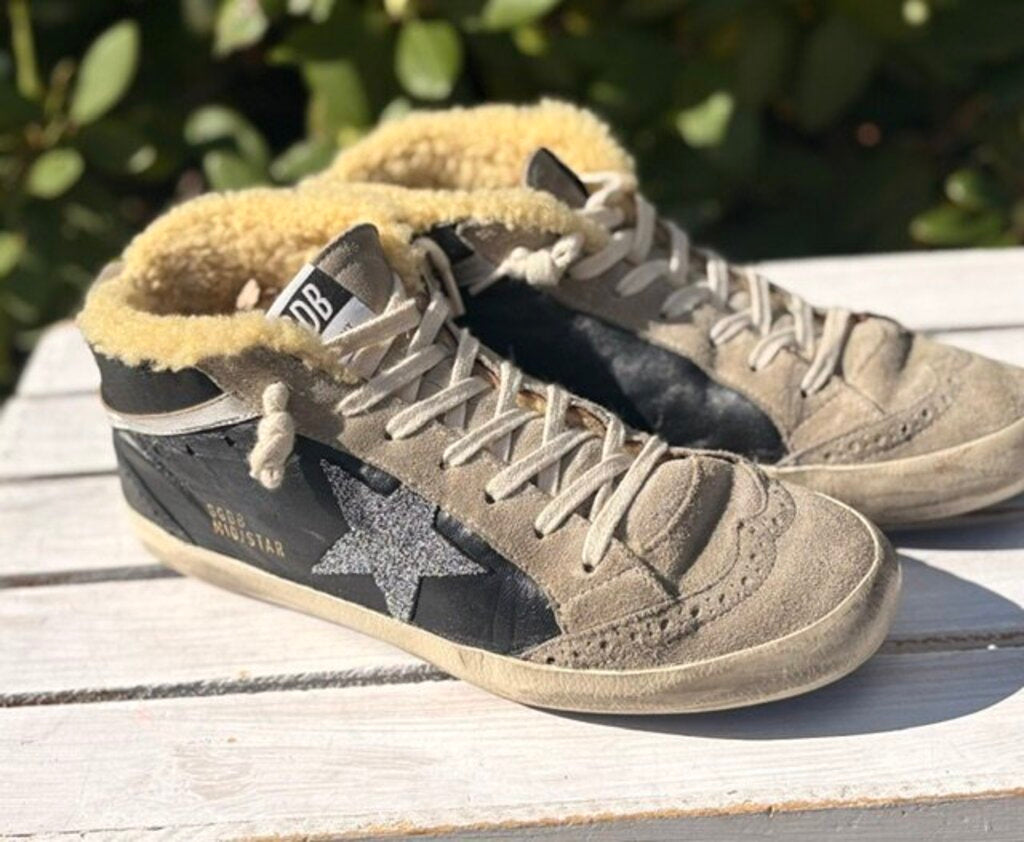 Golden Goose Mid Star Mid Top Sneakers Sherling in Black Ice Silver - Size 39 (Retails $1190)
