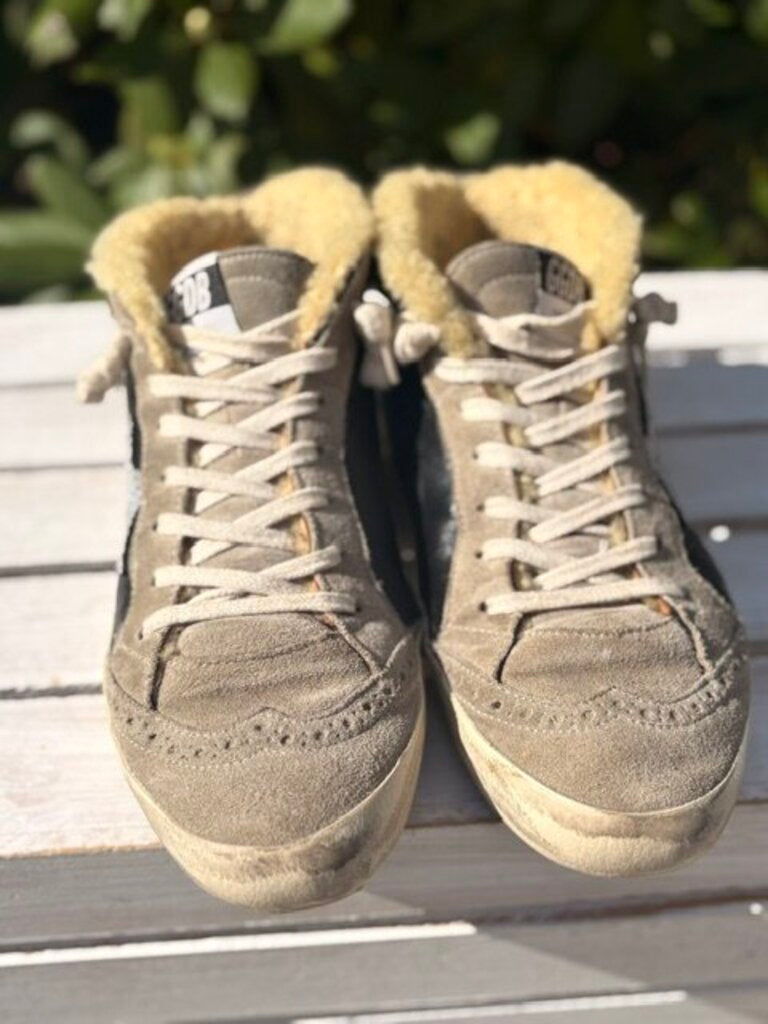 Golden Goose Mid Star Mid Top Sneakers Sherling in Black Ice Silver - Size 39 (Retails $1190)