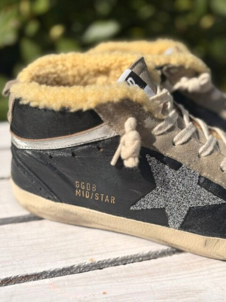 Golden Goose Mid Star Mid Top Sneakers Sherling in Black Ice Silver - Size 39 (Retails $1190)
