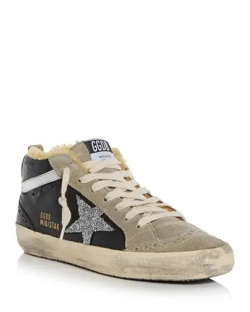 Golden Goose Mid Star Mid Top Sneakers Sherling in Black Ice Silver - Size 39 (Retails $1190)