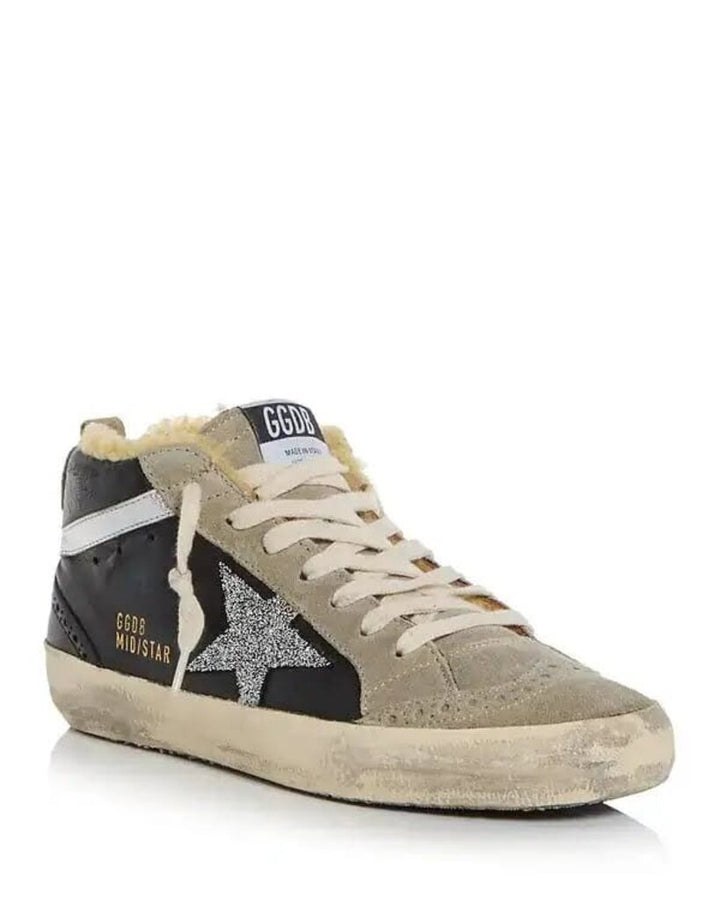 Golden Goose Mid Star Mid Top Sneakers Sherling in Black Ice Silver - Size 39 (Retails $1190)