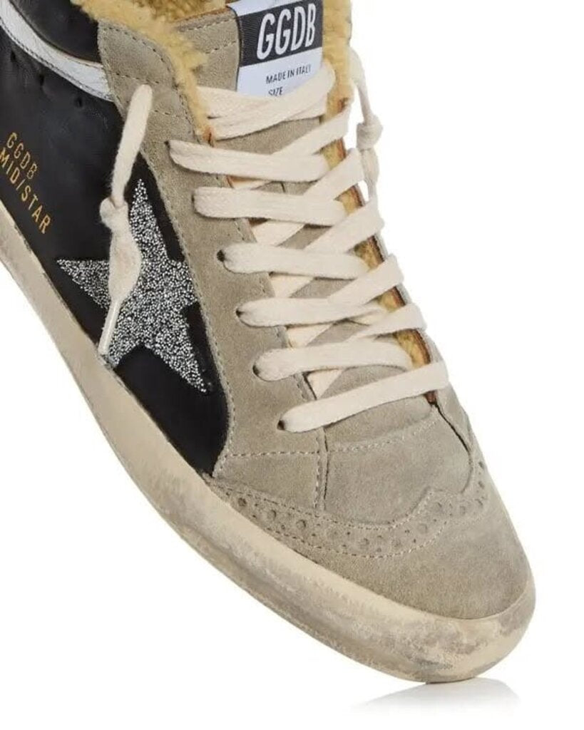 Golden Goose Mid Star Mid Top Sneakers Sherling in Black Ice Silver - Size 39 (Retails $1190)