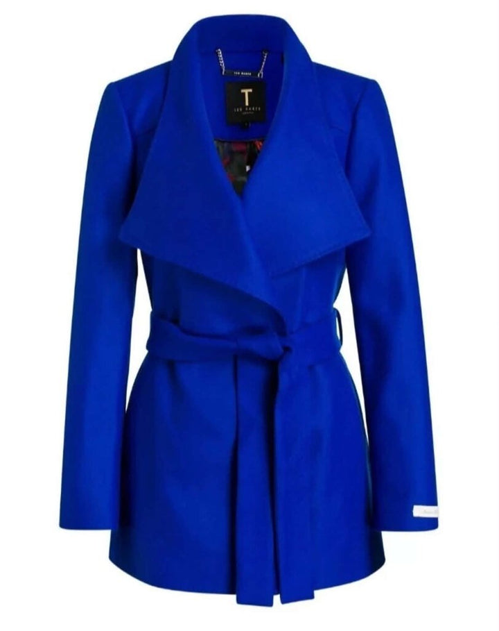 Ted Baker NWT Rytaa Blue Short Wool Wrap Coat - Size 1 (Retails $369)
