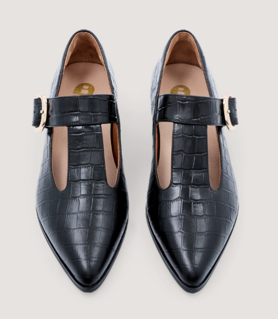 Bared Flameback Black Croc Leather Ballet Flats - Size 38