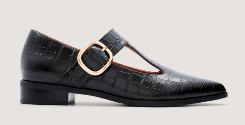 Bared Flameback Black Croc Leather Ballet Flats - Size 38