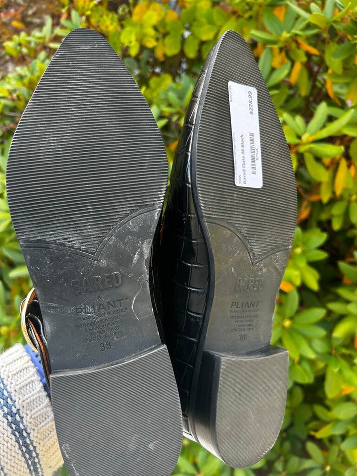 Bared Flameback Black Croc Leather Ballet Flats - Size 38