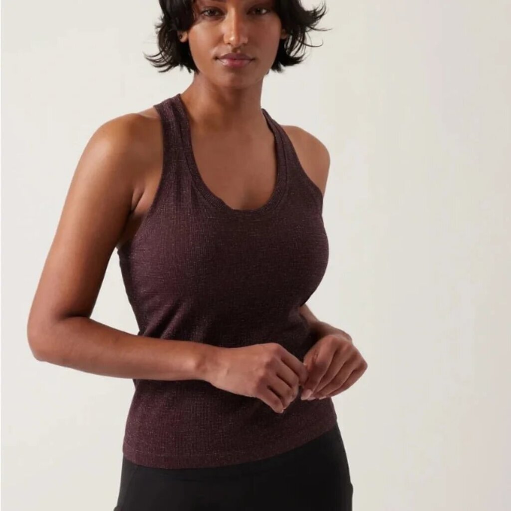 Athleta NWT Momentum Shine Tank in Spiced Cabernet Sparkle - Size Small