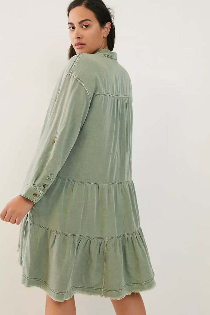 Pilcro Deanne Tiered Mini Shirtdress in Green - Size XXS