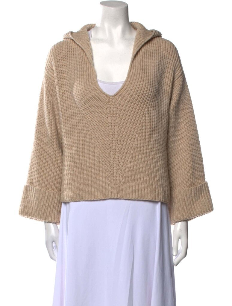 Giada Forte Plunge Neckline Knit Sweater with Hood - Size Small