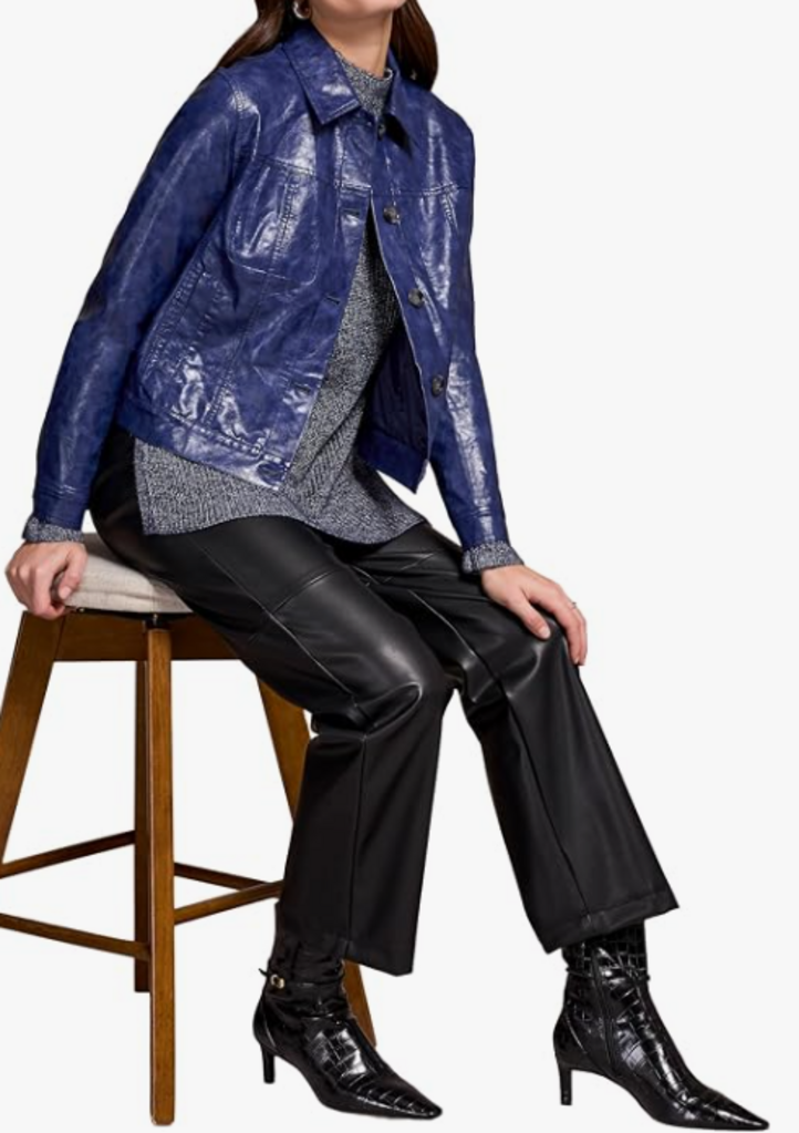 Tribal NWT Faux Leather Button Front Jacket in Dark Lapis Blue - Size Large