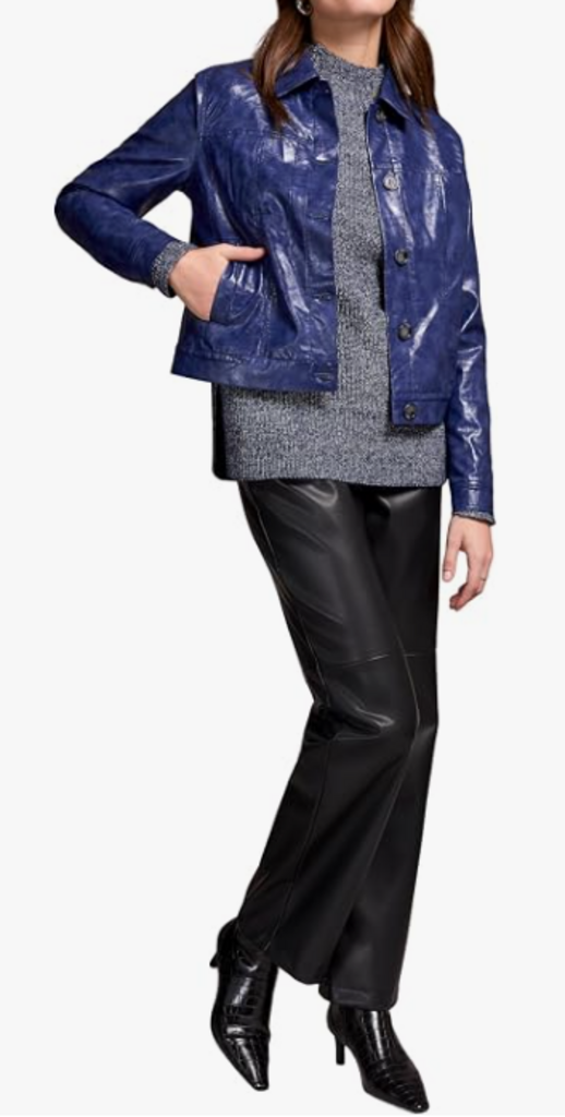 Tribal NWT Faux Leather Button Front Jacket in Dark Lapis Blue - Size Large