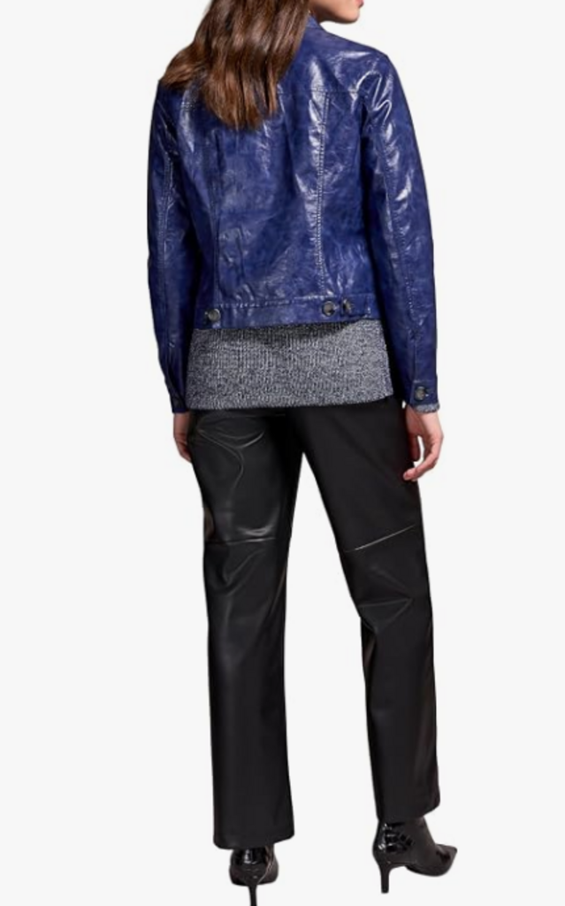 Tribal NWT Faux Leather Button Front Jacket in Dark Lapis Blue - Size Large