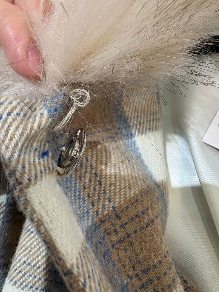 Anthropologie Unreal Fur Plaid Faux Fur-Trimmed Jacket - Size Small