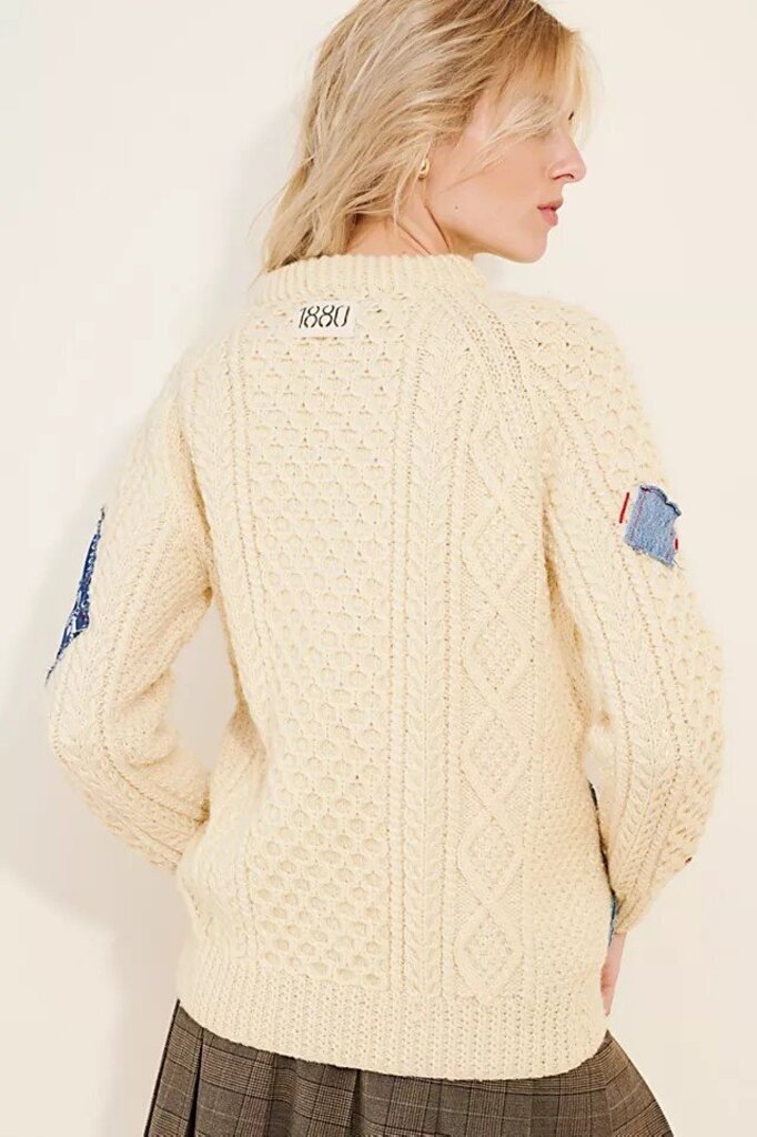 Riley Vintage Patched Wool Blend Crewneck Sweater -Size XS
