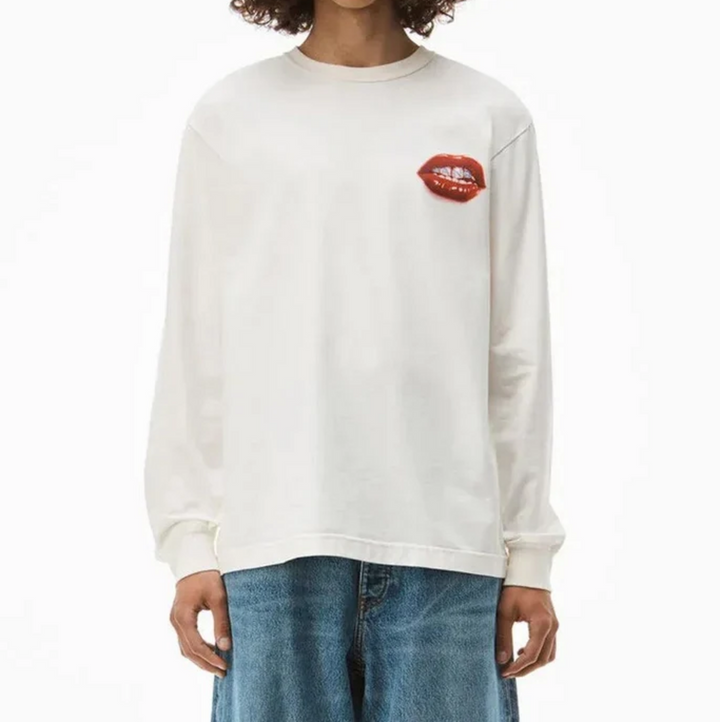Alexander Wang Printed Grill and Hotfix Logo Long-Sleeve Tee - Size XL (Retails for $276)