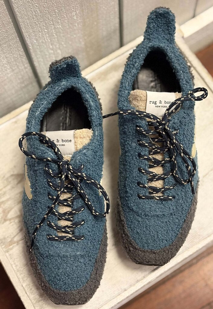 Rag & Bone Retro Runner Eiffel Blue Sherpa Low Top Sneakers - Size 38