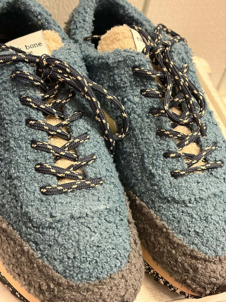 Rag & Bone Retro Runner Eiffel Blue Sherpa Low Top Sneakers - Size 38