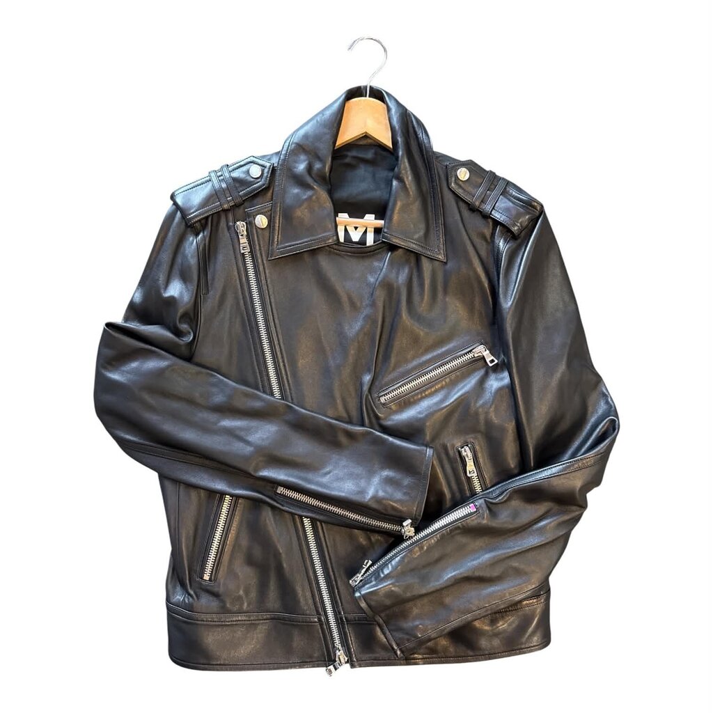 Balmain Paris Asymmetric Biker Moto Leather Jacket - Size Small
