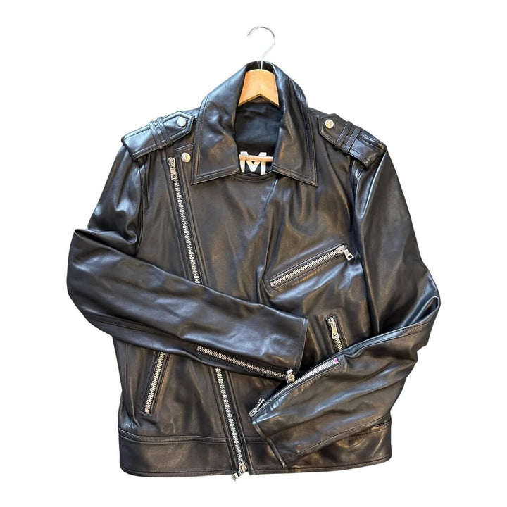 Balmain Paris Asymmetric Biker Moto Leather Jacket - Size Small